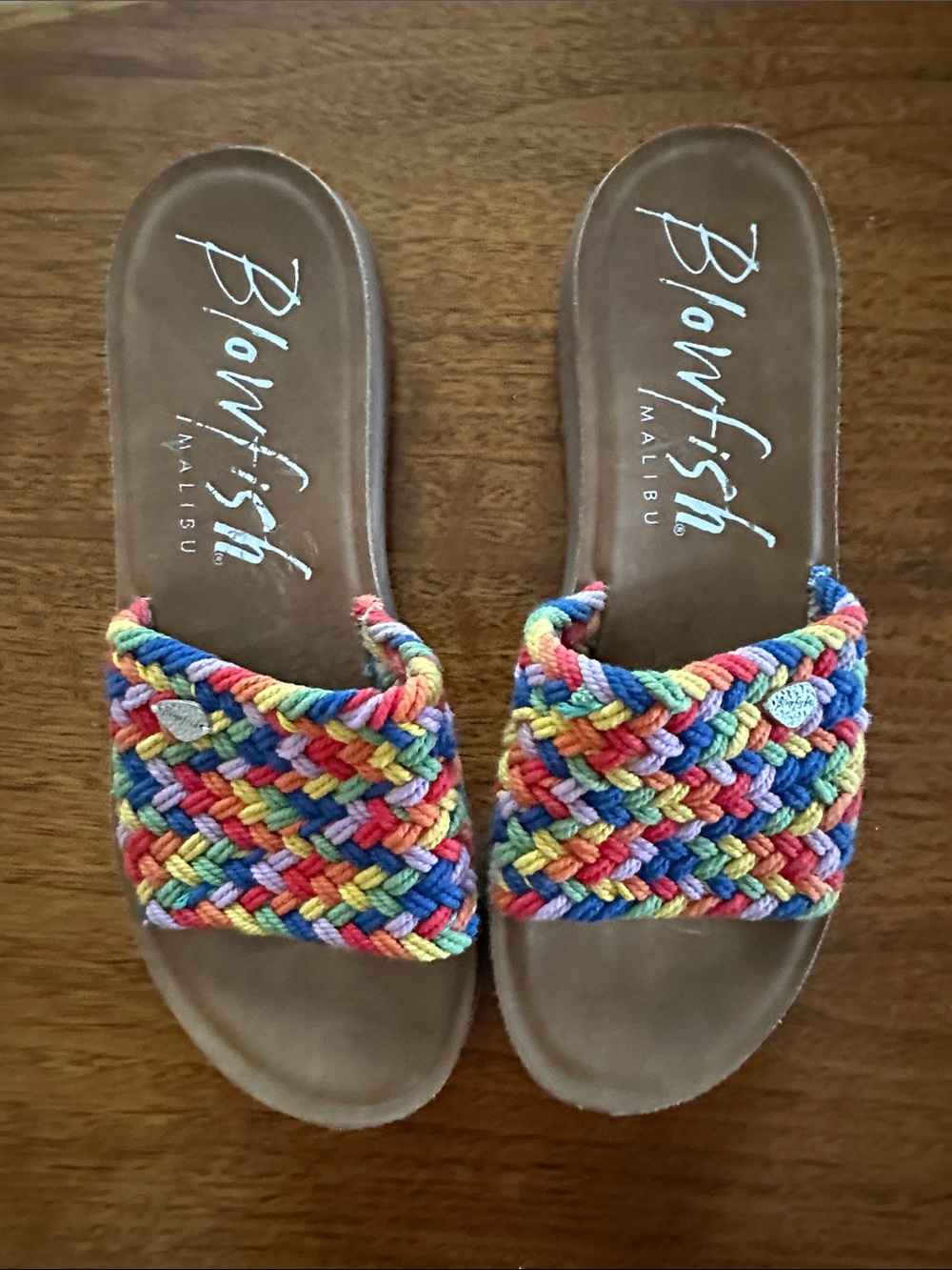 Blowfish Multicolor Braided Slide Sandals in Red, Blue, Yellow, Green, Pink